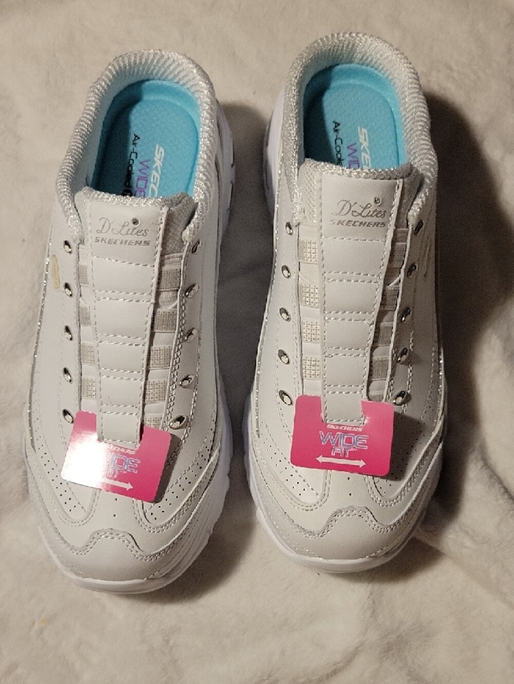 Skechers Women's White Slip-On Sneakers with Light Blue Insole - Picture 3 of 6